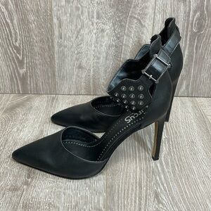 Circus by Sam Edelman Black Leather Maia Heel Studded Ankle Strap 8M